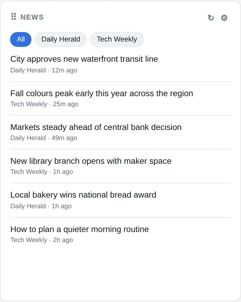 News widget with headlines from two sources